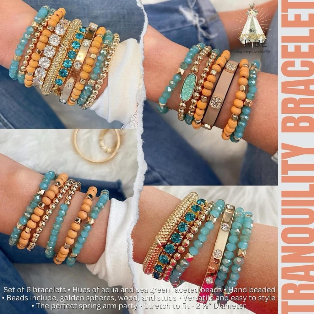 Tranquility Bracelet Set of 6- Park Lane Gold and Turquoise Bracelet Set - Picture 5 of 5